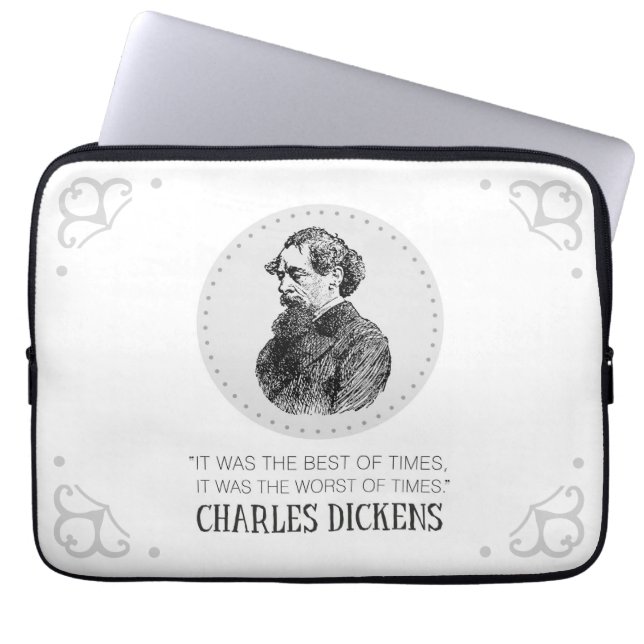 Housse Pour Ordinateur Portable Charles Dickens Portrait et Citation (Devant)