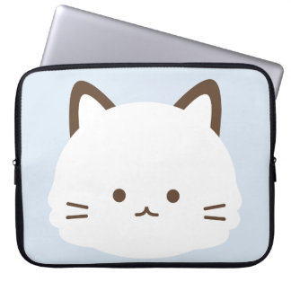 Housse Pour Ordinateur Portable Chat au visage mignon sur fond bleu pastel
