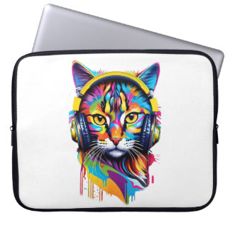 Housse Pour Ordinateur Portable Chat dans les écouteurs
