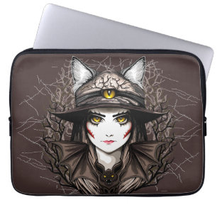 Housse Pour Ordinateur Portable Chat de sorcière Halloween Déplaisant Portrait mig