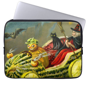 Housse Pour Ordinateur Portable Chat et sorcière vintage d'Halloween noir