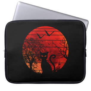 HOUSSE POUR ORDINATEUR PORTABLE CHAT LUNE ROUGE NUIT AMANT DES CHATS NOIRS
