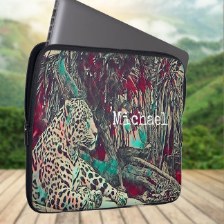 Housse Pour Ordinateur Portable Chat Monochrome Jungle