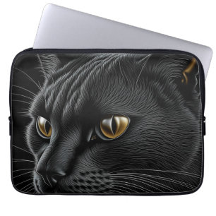 Housse Pour Ordinateur Portable Chat noir à l'IA avec des yeux jaunes