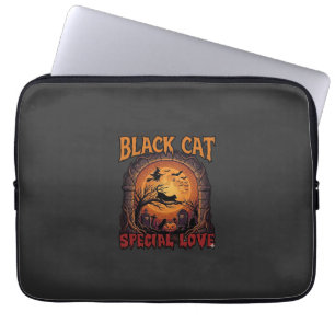 Housse Pour Ordinateur Portable Chat Noir Amour Spécial Halloween Lune Sorcière Ci