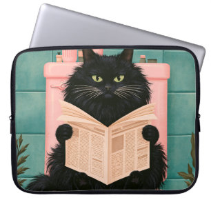 Housse Pour Ordinateur Portable Chat noir de salle de bain drôle 