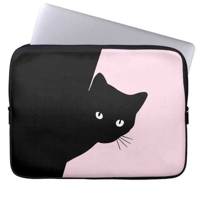Housse Pour Ordinateur Portable Chat Noir Rusé Rose (Devant)