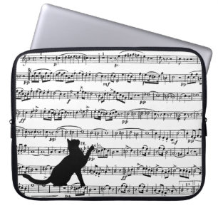 Housse Pour Ordinateur Portable Chat noir sur Partition