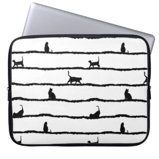 Housse Pour Ordinateur Portable Chat Silhouette rayures Abstrait main tiré Motif