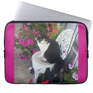 Housse Pour Ordinateur Portable Chat smoking marron foncé rose foncé chats et fleu