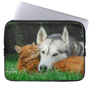 Housse Pour Ordinateur Portable Chat somalien Sibérien Husky Cute Friends Huddle L