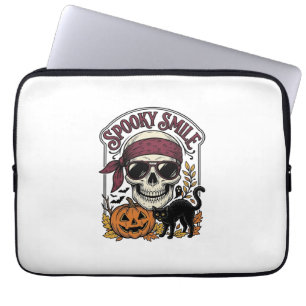 Housse Pour Ordinateur Portable Chat squelette Halloween Graphique de citrouille v