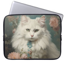 CHAT vintage FLUFY BLANC AVEC FLEURS