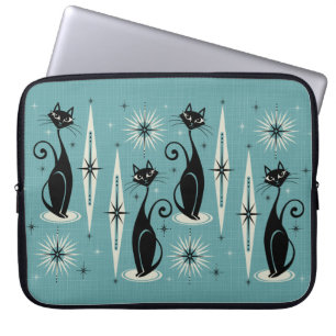 Housse Pour Ordinateur Portable Chats atomiques Mid Century Meow - Bleu ©studioxin