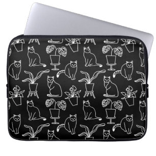 Housse Pour Ordinateur Portable Chats blancs en noir