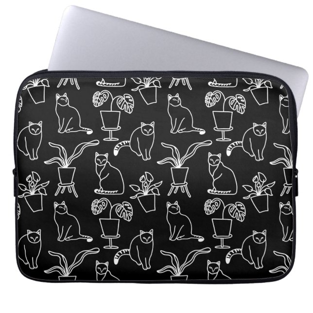 Housse Pour Ordinateur Portable Chats blancs en noir (Devant)