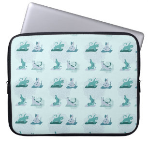 Housse Pour Ordinateur Portable Chats de yoga vert
