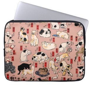 Housse Pour Ordinateur Portable Chats japonais sur bois ukiyo-e Vintage Kitty