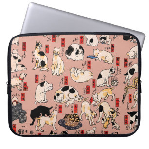 Housse Pour Ordinateur Portable Chats japonais Woodblock ukiyo-e Kitty Vintage