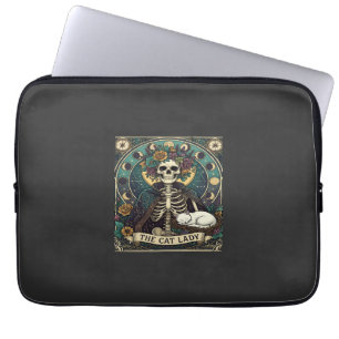Housse Pour Ordinateur Portable Chatte Dame Haloween Squelette Floral Lune Boussol