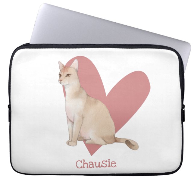 Housse Pour Ordinateur Portable Chausie Chat Aquarelle Kitty Coeur rose (Devant)