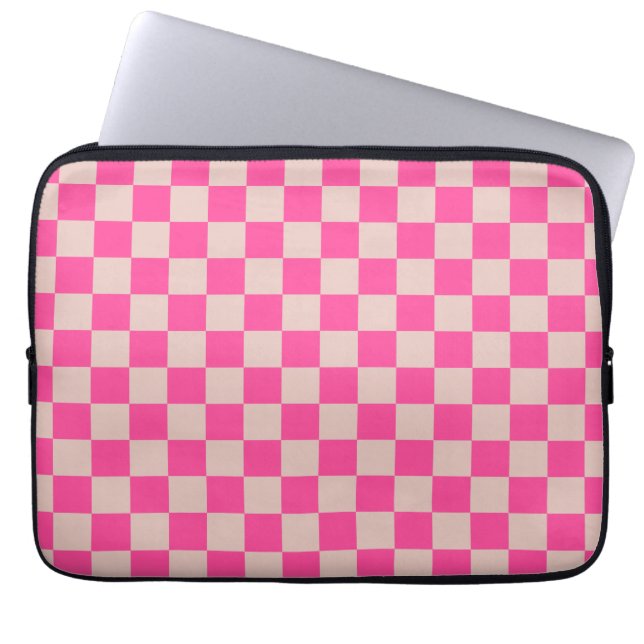 Housse Pour Ordinateur Portable Check Coral Pink Checkered Pattern Checkerboard (Devant)