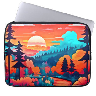 Housse Pour Ordinateur Portable Chemin du coucher du soleil à travers la forêt d'a