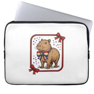 Housse Pour Ordinateur Portable Chemise à nœud papillon capybara patriotique vinta