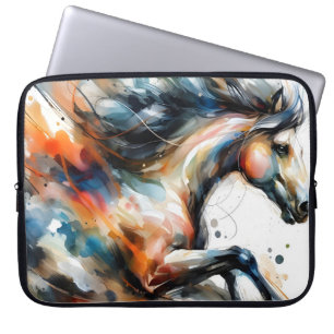 Housse Pour Ordinateur Portable Cheval courant à l'aquarelle abstraite