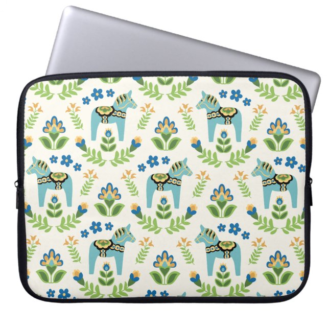 Housse Pour Ordinateur Portable Cheval de Dala suédois Turquoise (Devant)
