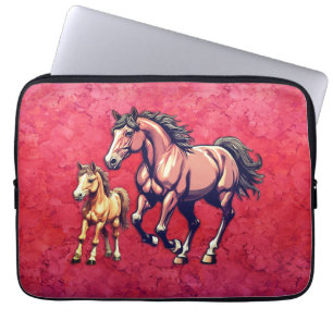 Housse Pour Ordinateur Portable Cheval et poulain sur Arrière - plan texturé