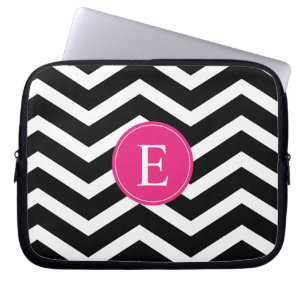 Housse Pour Ordinateur Portable Chevron rose noir personnalisé