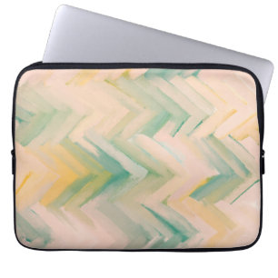 Housse Pour Ordinateur Portable chevron vert rose. Ligne géométrique abstraite mod