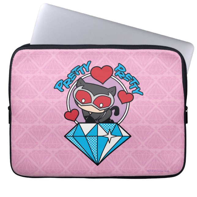 Housse Pour Ordinateur Portable Chibi Catwoman assise Sur Le Grand Diamant (Devant)