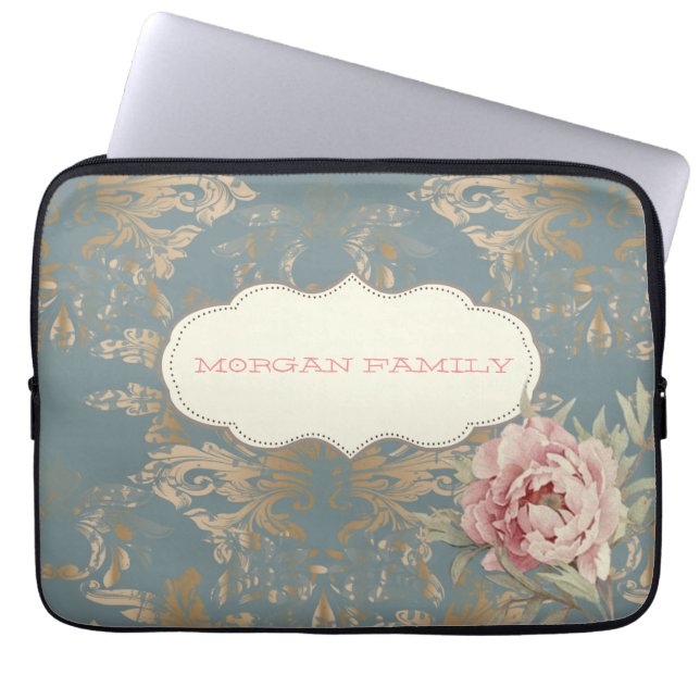 Housse Pour Ordinateur Portable Chic Elegant Gold Damask Roses (Devant)