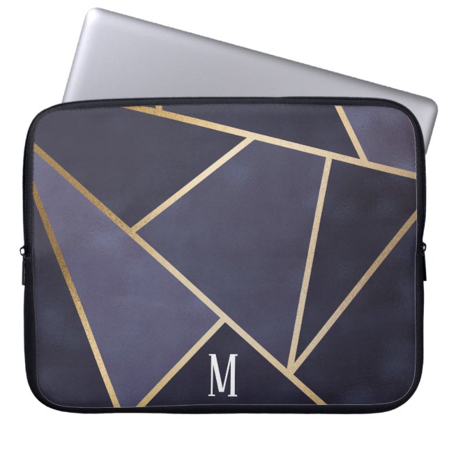 Housse Pour Ordinateur Portable Chic Girly Purple & Gold Abstrait Monogramme (Devant)