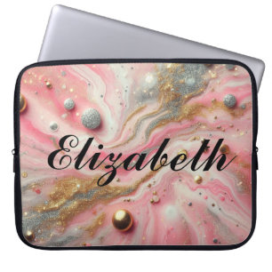 Housse Pour Ordinateur Portable Chic paillettes girly monogramme rose argent or