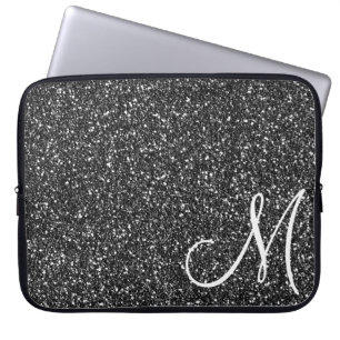 Housse Pour Ordinateur Portable Chic Parties scintillant noire Monogramme tendance