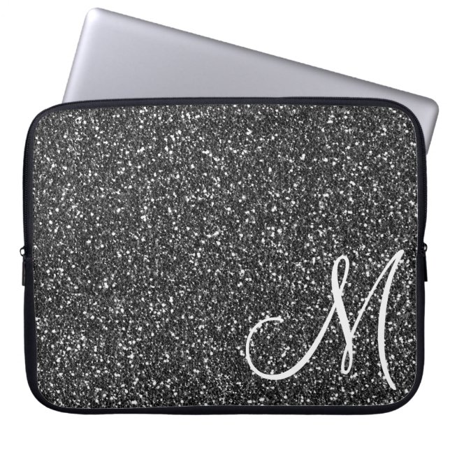 Housse Pour Ordinateur Portable Chic Parties scintillant noire Monogramme tendance (Devant)