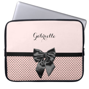Housse Pour Ordinateur Portable Chic Pois rose noir Bow et nom