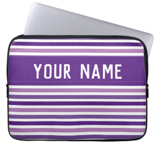 Housse Pour Ordinateur Portable Chic Purple & White Stripes Nom personnalisé