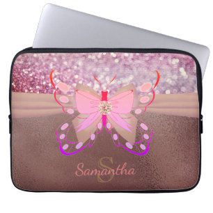 Housse Pour Ordinateur Portable Chic Rose Gold Foil Faux Glittery Nom Monogramme