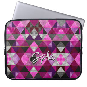 Housse Pour Ordinateur Portable Chic rose violet gris géométrique