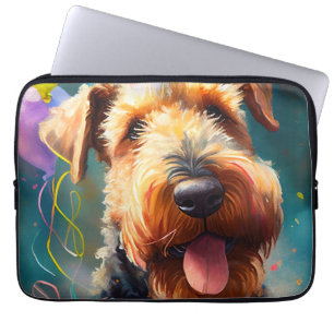 Housse Pour Ordinateur Portable Chien Airedale avec casquette d'anniversaire et ba