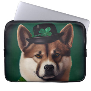 Housse Pour Ordinateur Portable Chien akita en tenue de la Saint Patrick's Day