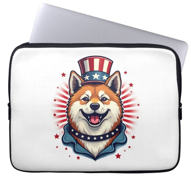 Housse Pour Ordinateur Portable Chien Akita, fête de l'indépendance (Devant)