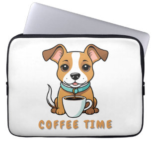 Housse Pour Ordinateur Portable chien avec une tasse de café