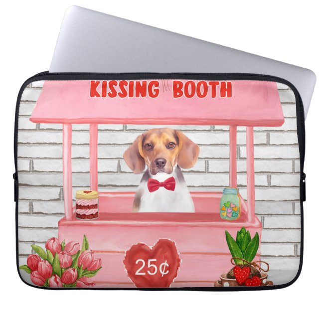 Housse Pour Ordinateur Portable Chien beagle Valentine's Day Kissing Booth (Devant)