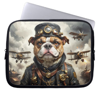 Housse Pour Ordinateur Portable Chien bouledogue anglais aviateur Steampunk