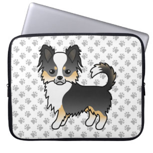 Housse Pour Ordinateur Portable Chien Chihuahua à poil long tricolore noir & patte